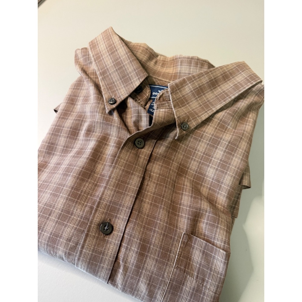 Dockers Mens 2XLT Brown Plaid Long Sleeve Button Down Shirt No Wrinkle